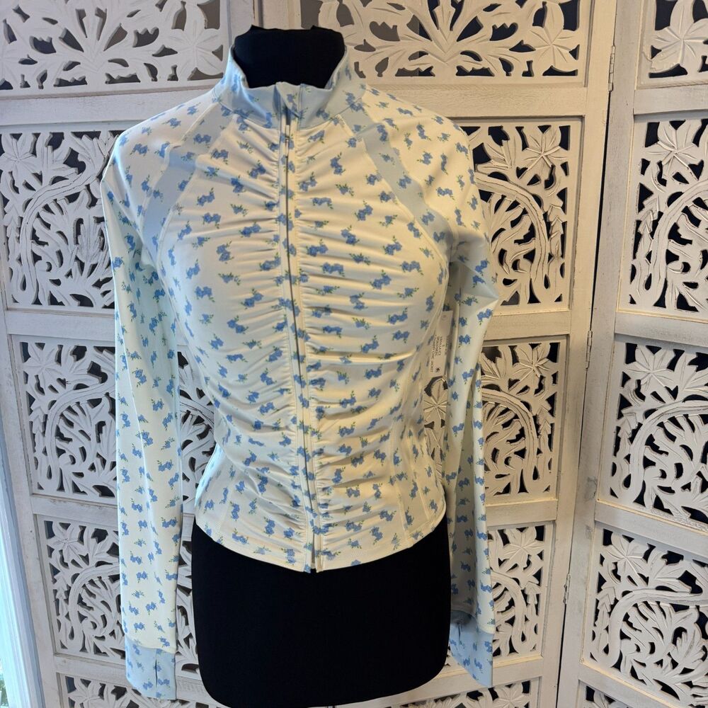 Treasures by Shabby Chic Woman Jacket Blue With Cream Size Small New